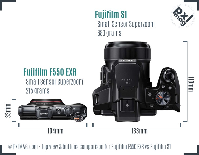 Fujifilm F550 EXR vs Fujifilm S1 top view buttons comparison