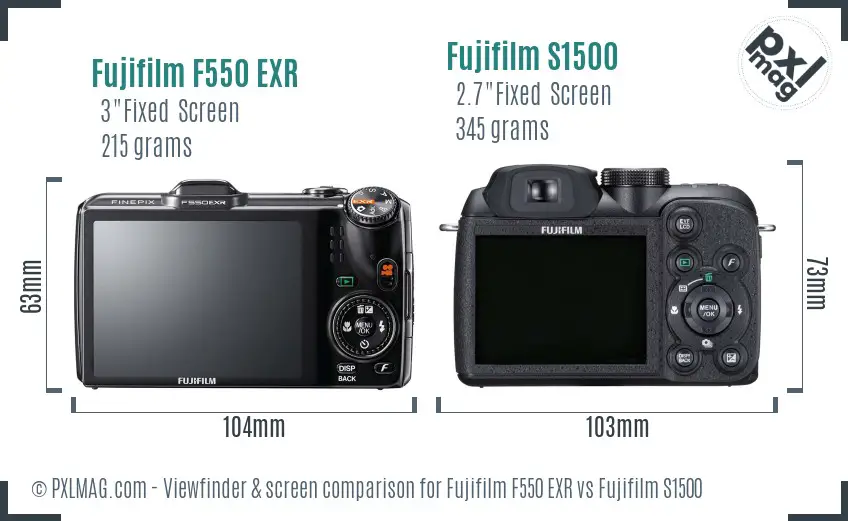 Fujifilm F550 EXR vs Fujifilm S1500 Screen and Viewfinder comparison Fujifilm F550 EXR vs Fujifilm S1500 Screen and Viewfinder comparison