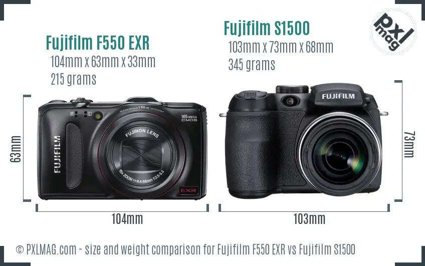 Fujifilm F550 EXR vs Fujifilm S1500 size comparison Fujifilm F550 EXR vs Fujifilm S1500 size comparison
