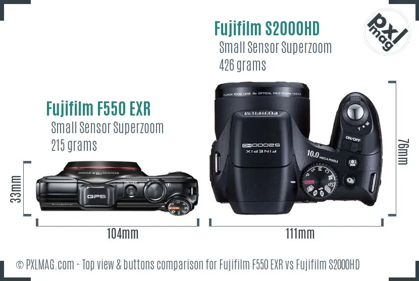 Fujifilm F550 EXR vs Fujifilm S2000HD top view buttons comparison