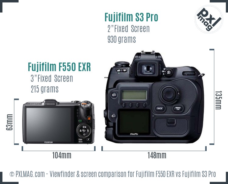 Fujifilm F550 EXR vs Fujifilm S3 Pro Screen and Viewfinder comparison
