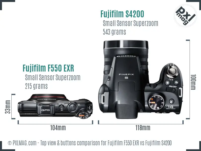Fujifilm F550 EXR vs Fujifilm S4200 top view buttons comparison
