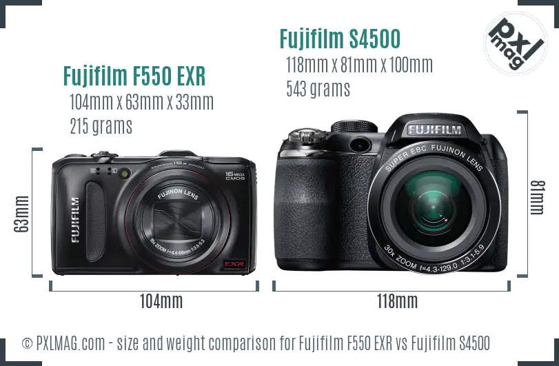 Fujifilm F550 EXR vs Fujifilm S4500 size comparison