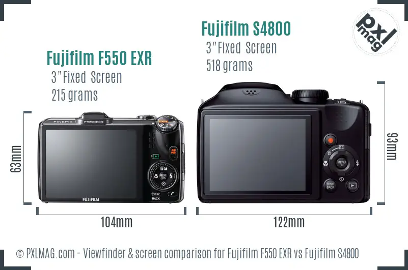 Fujifilm F550 EXR vs Fujifilm S4800 Screen and Viewfinder comparison