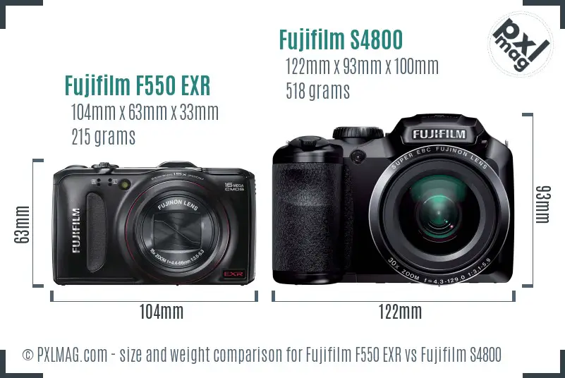 Fujifilm F550 EXR vs Fujifilm S4800 size comparison