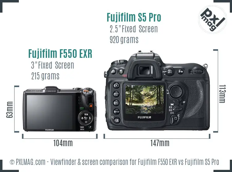 Fujifilm F550 EXR vs Fujifilm S5 Pro Screen and Viewfinder comparison