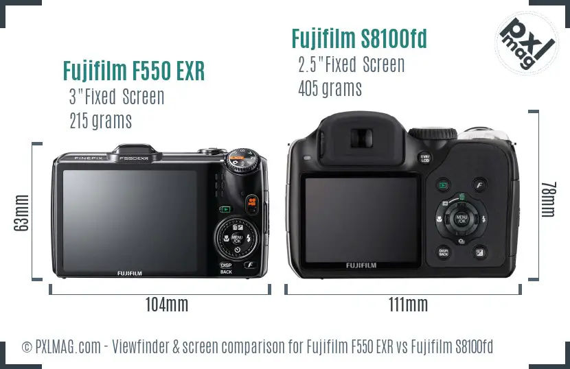 Fujifilm F550 EXR vs Fujifilm S8100fd Screen and Viewfinder comparison