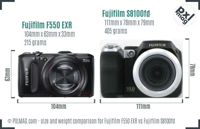 Fujifilm F550 EXR vs Fujifilm S8100fd size comparison Fujifilm F550 EXR vs Fujifilm S8100fd size comparison