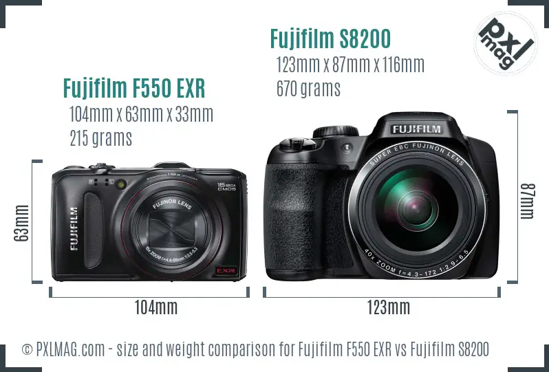 Fujifilm F550 EXR vs Fujifilm S8200 size comparison