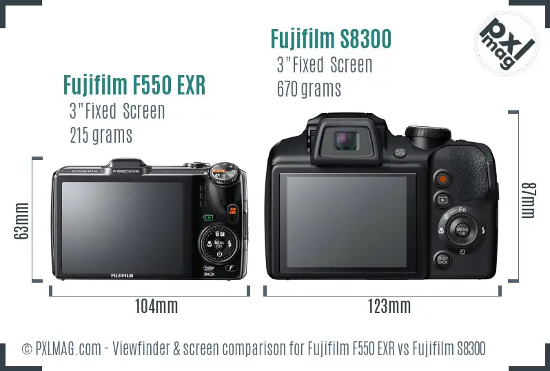 Fujifilm F550 EXR vs Fujifilm S8300 Screen and Viewfinder comparison