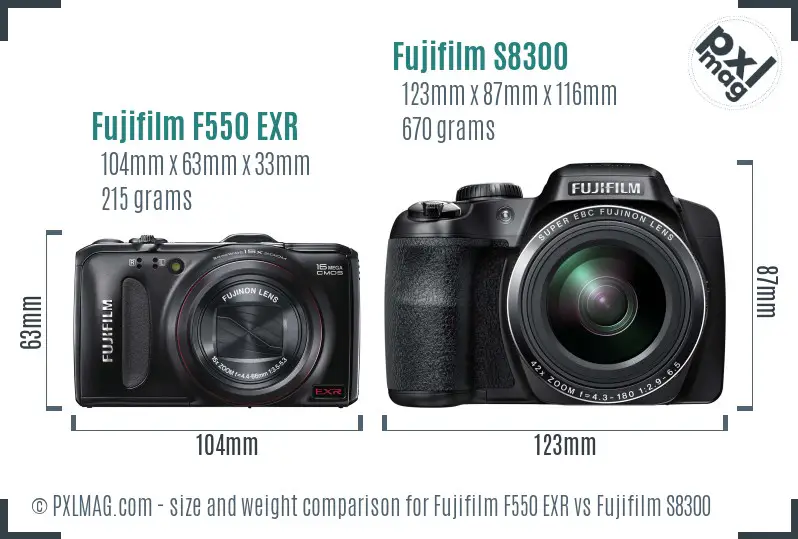 Fujifilm F550 EXR vs Fujifilm S8300 size comparison