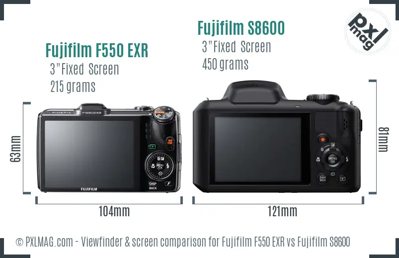 Fujifilm F550 EXR vs Fujifilm S8600 Screen and Viewfinder comparison