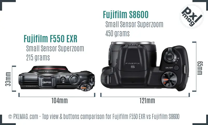 Fujifilm F550 EXR vs Fujifilm S8600 top view buttons comparison