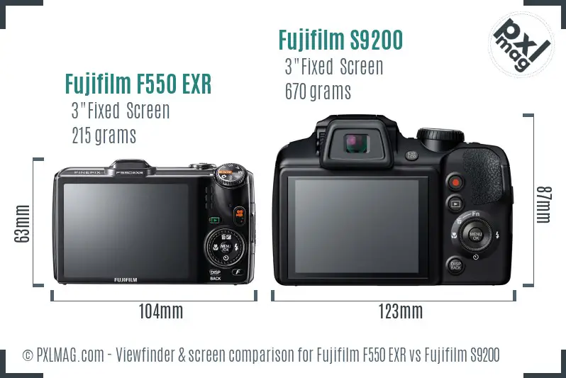 Fujifilm F550 EXR vs Fujifilm S9200 Screen and Viewfinder comparison