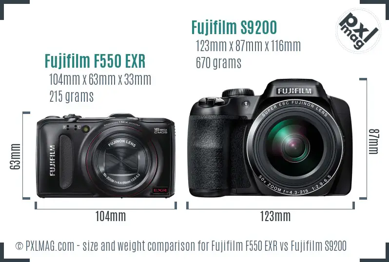 Fujifilm F550 EXR vs Fujifilm S9200 size comparison