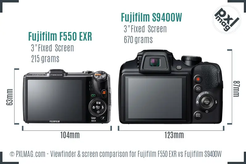 Fujifilm F550 EXR vs Fujifilm S9400W Screen and Viewfinder comparison