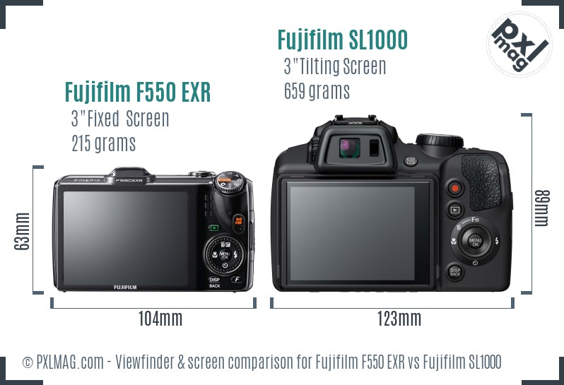 Fujifilm F550 EXR vs Fujifilm SL1000 Screen and Viewfinder comparison