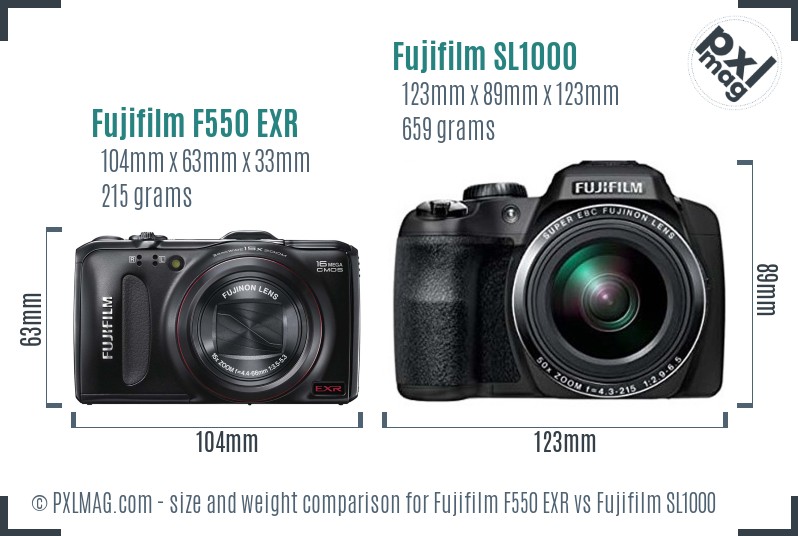 Fujifilm F550 EXR vs Fujifilm SL1000 size comparison
