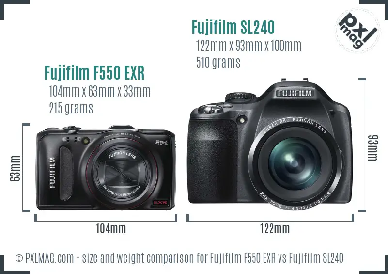 Fujifilm F550 EXR vs Fujifilm SL240 size comparison