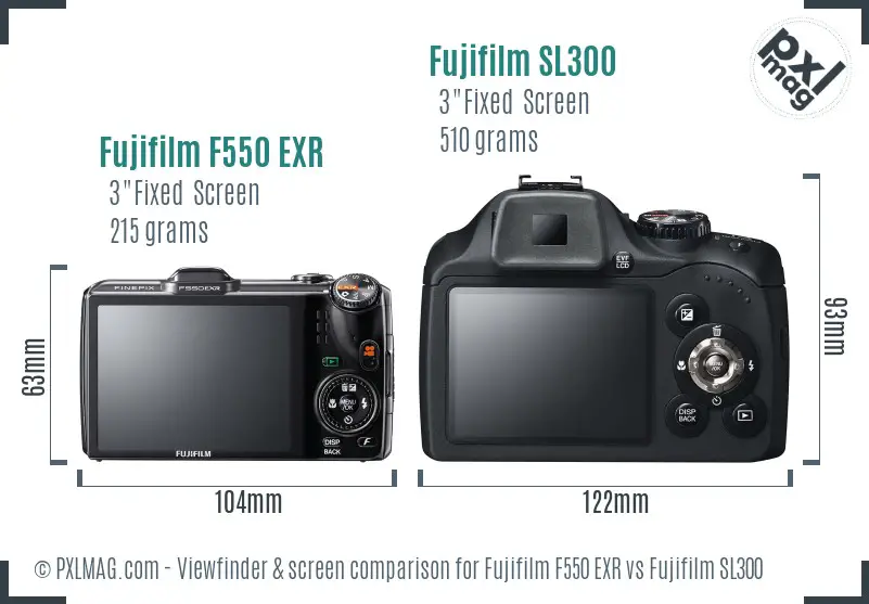 Fujifilm F550 EXR vs Fujifilm SL300 Screen and Viewfinder comparison