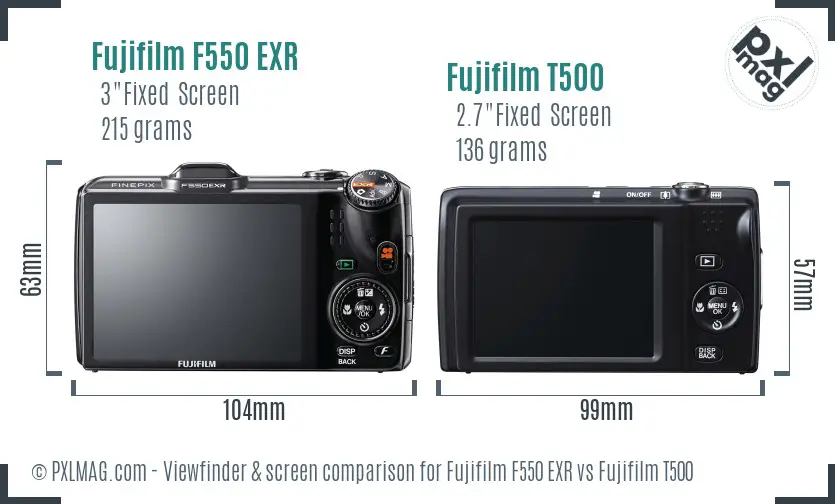 Fujifilm F550 EXR vs Fujifilm T500 Screen and Viewfinder comparison
