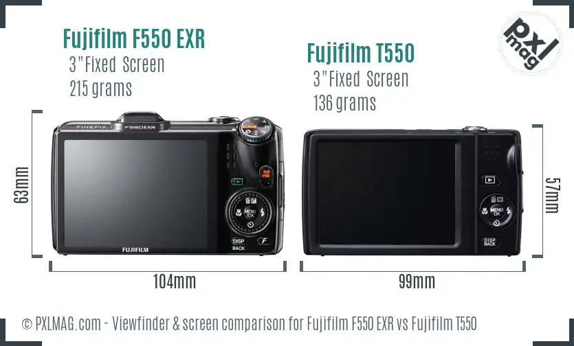 Fujifilm F550 EXR vs Fujifilm T550 Screen and Viewfinder comparison