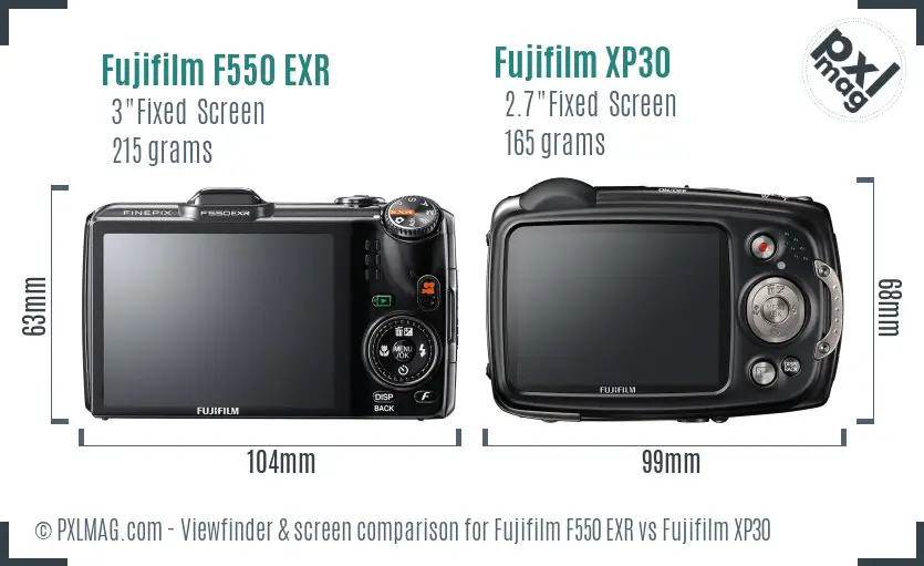 Fujifilm F550 EXR vs Fujifilm XP30 Screen and Viewfinder comparison