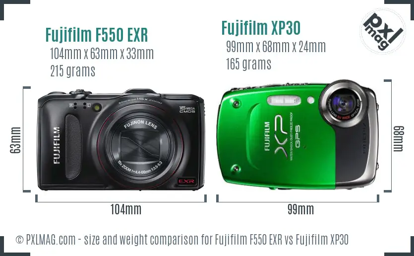 Fujifilm F550 EXR vs Fujifilm XP30 size comparison Fujifilm F550 EXR vs Fujifilm XP30 size comparison