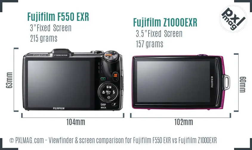 Fujifilm F550 EXR vs Fujifilm Z1000EXR Screen and Viewfinder comparison