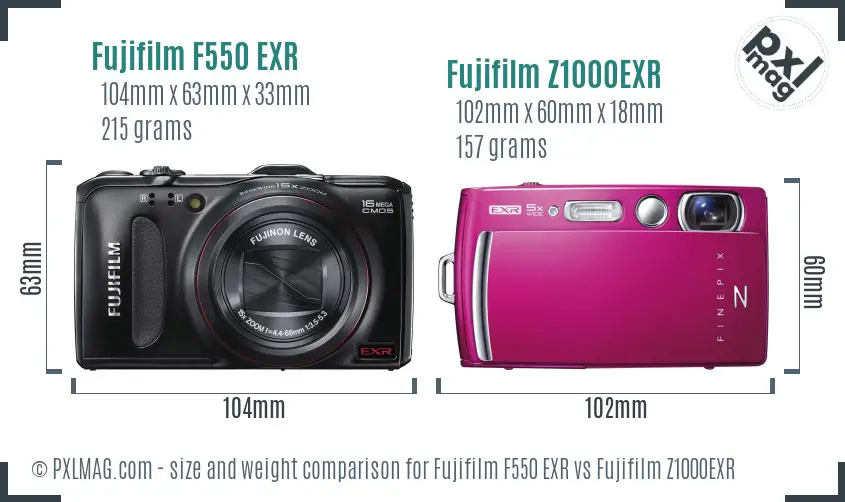Fujifilm F550 EXR vs Fujifilm Z1000EXR size comparison