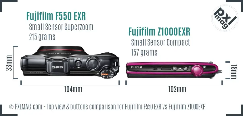Fujifilm F550 EXR vs Fujifilm Z1000EXR top view buttons comparison