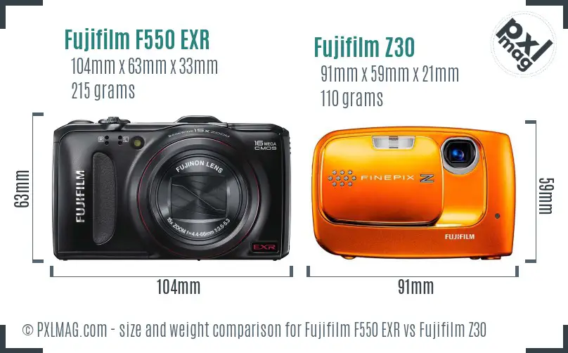 Fujifilm F550 EXR vs Fujifilm Z30 size comparison Fujifilm F550 EXR vs Fujifilm Z30 size comparison