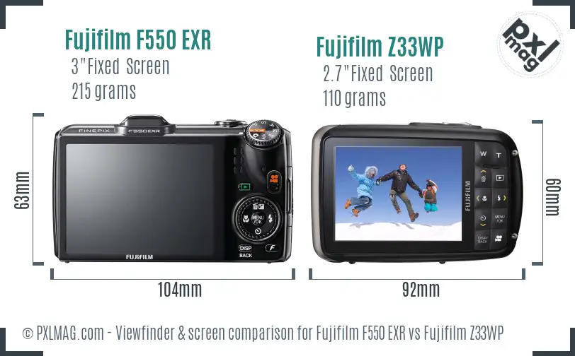 Fujifilm F550 EXR vs Fujifilm Z33WP Screen and Viewfinder comparison