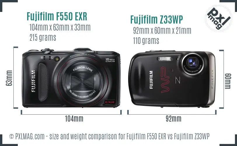 Fujifilm F550 EXR vs Fujifilm Z33WP size comparison
