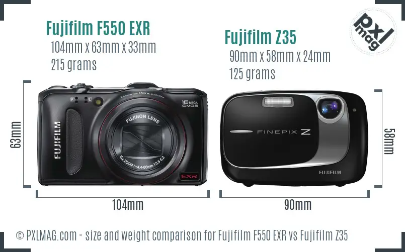 Fujifilm F550 EXR vs Fujifilm Z35 size comparison