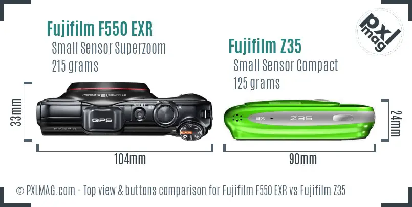 Fujifilm F550 EXR vs Fujifilm Z35 top view buttons comparison