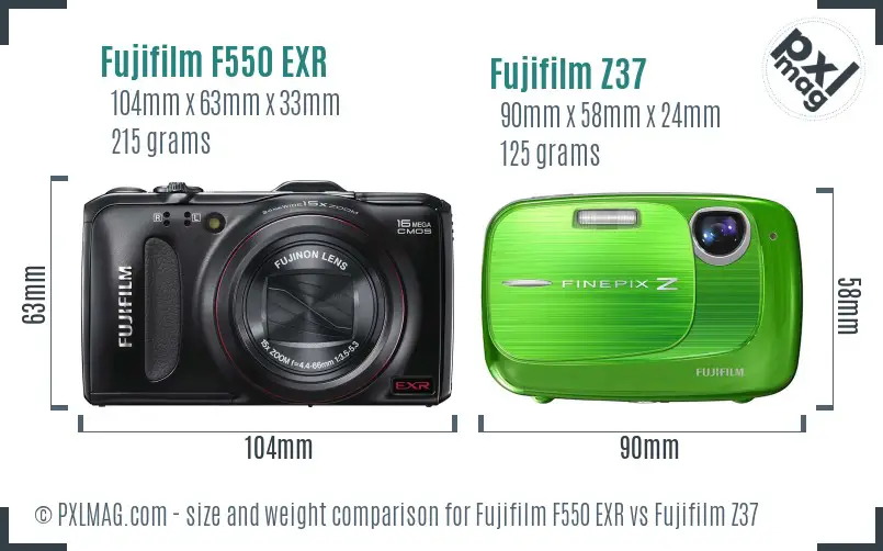Fujifilm F550 EXR vs Fujifilm Z37 size comparison