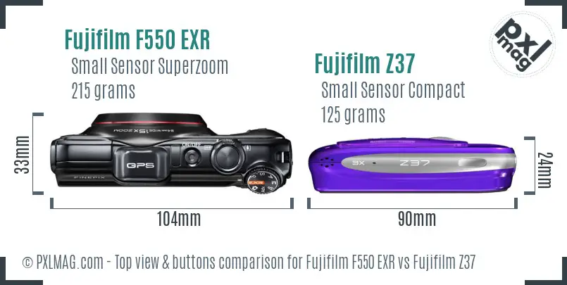Fujifilm F550 EXR vs Fujifilm Z37 top view buttons comparison