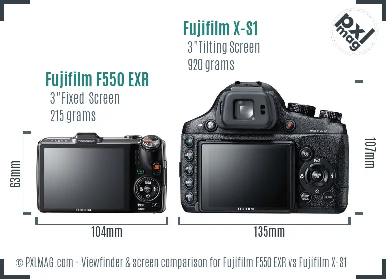 Fujifilm F550 EXR vs Fujifilm X-S1 Screen and Viewfinder comparison