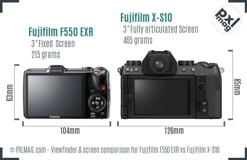 Fujifilm F550 EXR vs Fujifilm X-S10 Screen and Viewfinder comparison