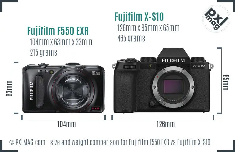 Fujifilm F550 EXR vs Fujifilm X-S10 size comparison