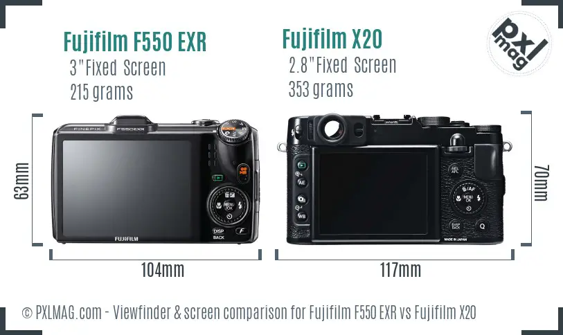Fujifilm F550 EXR vs Fujifilm X20 Screen and Viewfinder comparison