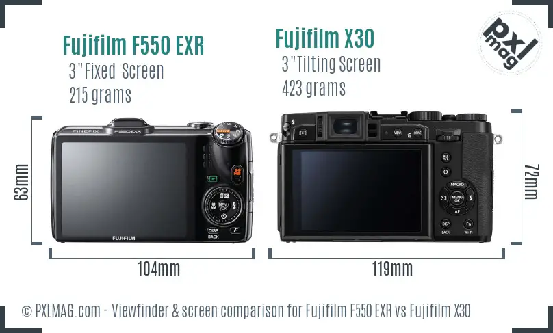 Fujifilm F550 EXR vs Fujifilm X30 Screen and Viewfinder comparison Fujifilm F550 EXR vs Fujifilm X30 Screen and Viewfinder comparison