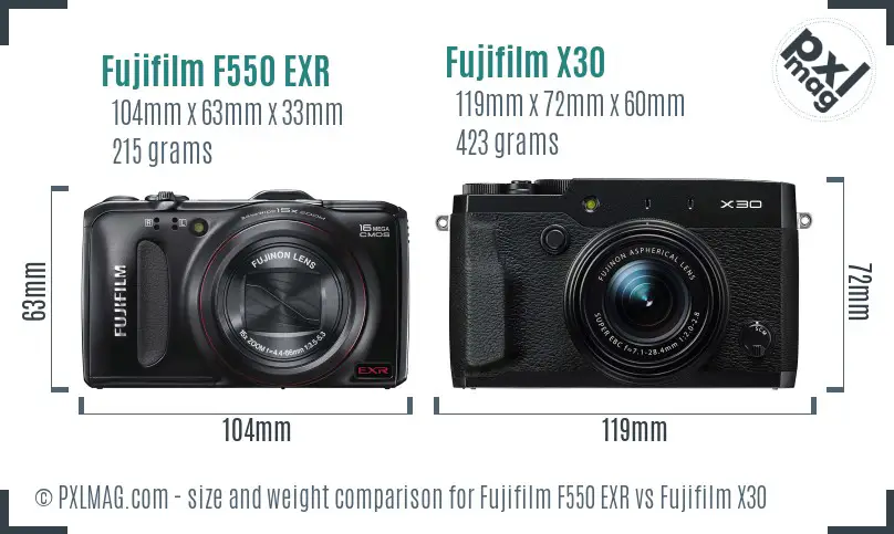Fujifilm F550 EXR vs Fujifilm X30 size comparison Fujifilm F550 EXR vs Fujifilm X30 size comparison