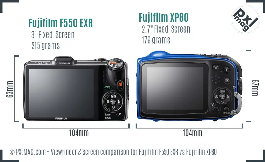 Fujifilm F550 EXR vs Fujifilm XP80 Screen and Viewfinder comparison