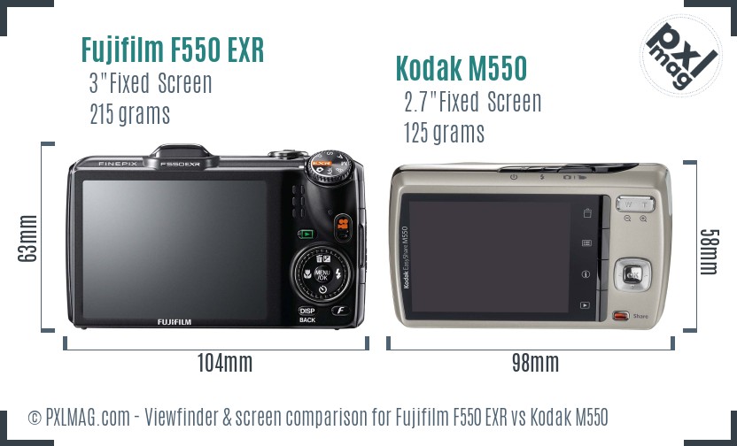 Fujifilm F550 EXR vs Kodak M550 Screen and Viewfinder comparison