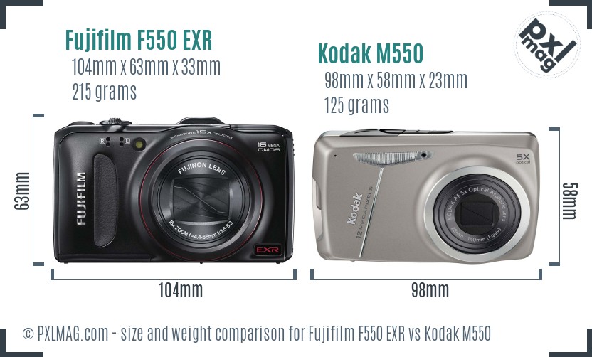 Fujifilm F550 EXR vs Kodak M550 size comparison