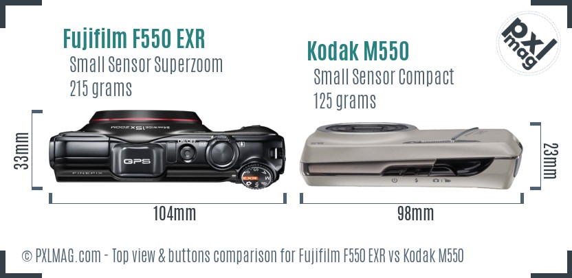 Fujifilm F550 EXR vs Kodak M550 top view buttons comparison