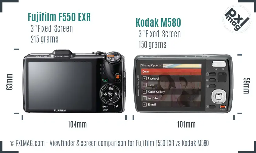 Fujifilm F550 EXR vs Kodak M580 Screen and Viewfinder comparison