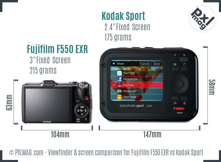 Fujifilm F550 EXR vs Kodak Sport Screen and Viewfinder comparison